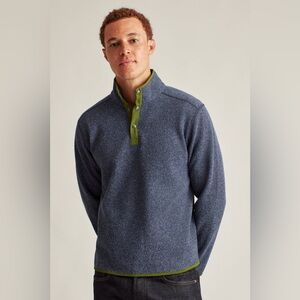 Bonobos Men’s Sweater Fleece Snap Mock Pullover Heather Navy Medium Comfy